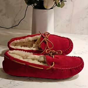 UGG Red Suede Moccasin Slippers WOMEN